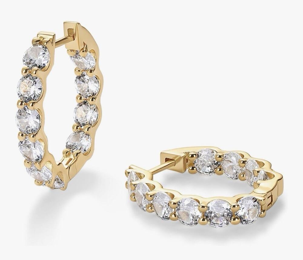 PAVOI 14K Gold Plated Cubic Zirconia Hoop Earrings for Women